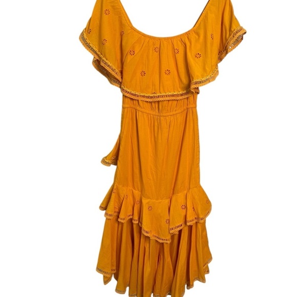 MISA Los Angeles Bethina Eyelet Off Shoulder Ruffled Dress Marigold Yellow XS - Picture 6 of 13